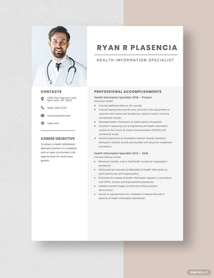 Health Information Specialist Resume