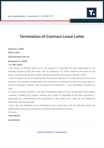 Free Termination of Contract Lease Letter Template to Edit Online