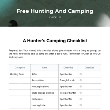 Free Hunting And Camping Checklist Template to Edit Online