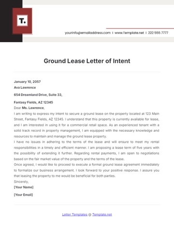 Free Ground Lease Letter of Intent Template to Edit Online