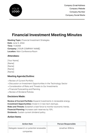 Free Financial Investment Meeting Minute Template to Edit Online