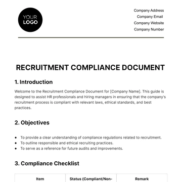 Free Recruitment Compliance Document HR Template to Edit Online