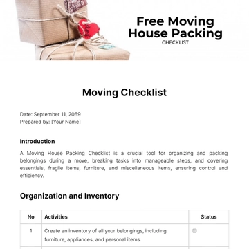 Free Moving House Packing Checklist Template to Edit Online