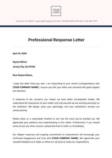Free Professional Response Letter Template to Edit Online