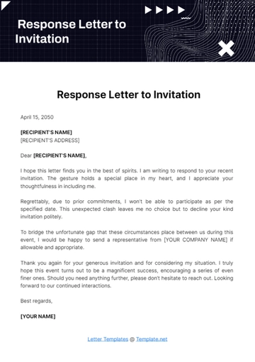 Free Response Letter to Invitation Template to Edit Online