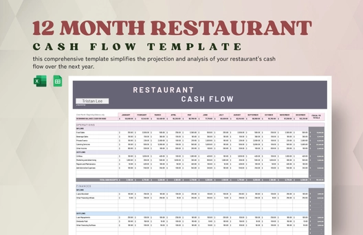 12 Month Restaurant Cash Flow Template