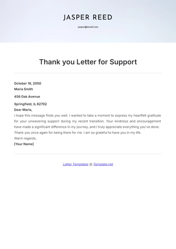 Free Thank you Letter for Support Template to Edit Online