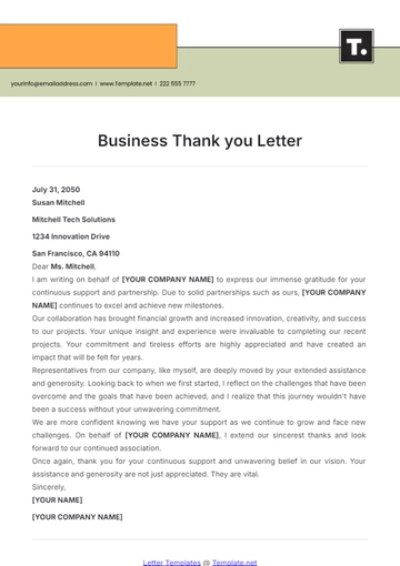 Free Business Thank you Letter Template to Edit Online