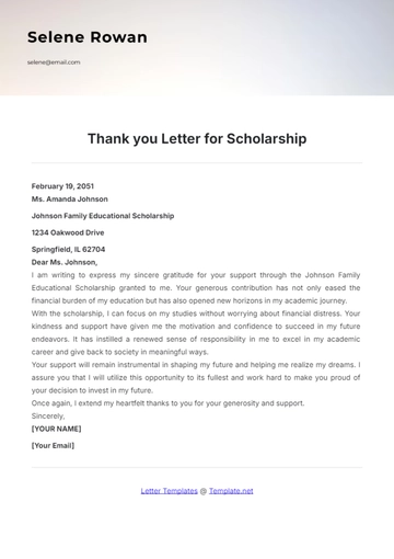 Free Thank You Letter for Scholarship Template to Edit Online
