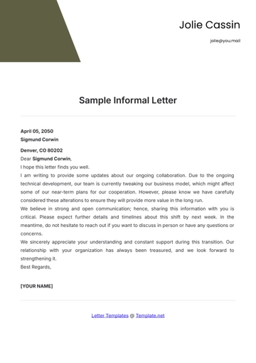 Free Sample Informal Letter Template to Edit Online