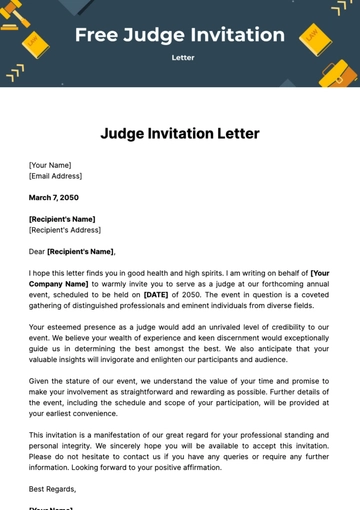 Free Judge Invitation Letter Template to Edit Online