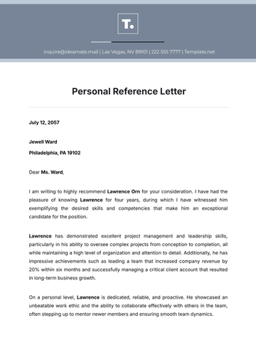 Free Personal Reference Letter Template to Edit Online