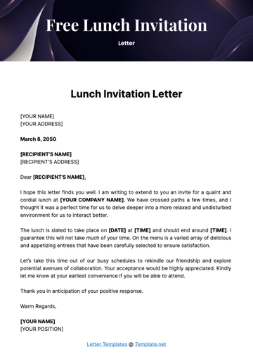 Free Lunch Invitation Letter Template to Edit Online