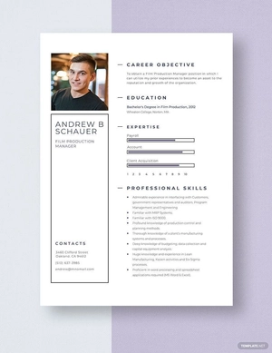 Film Production Manager Resume