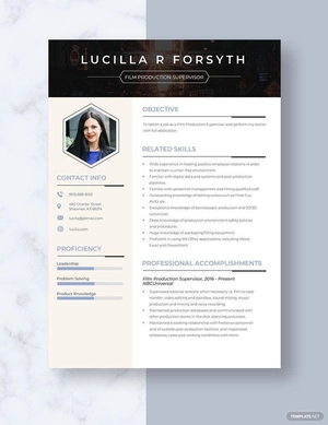 Film Production Supervisor Resume