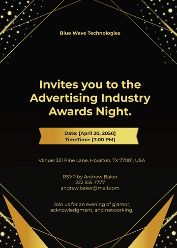 Free Advertising Industry Awards Night Invitation Card Template to Edit Online
