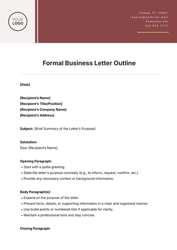 Free Formal Business Letter Outline Template to Edit Online