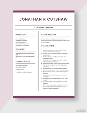 Elementary Librarian Resume