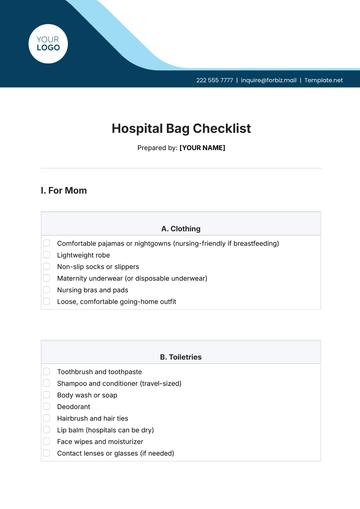 Free Hospital Bag Checklist Template to Edit Online | Template.net