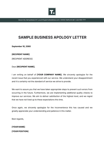 Free Sample Business Apology Letter Template to Edit Online