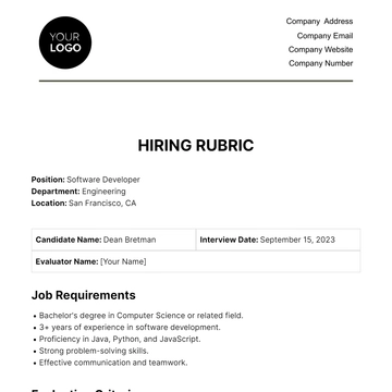 Free Hiring Rubric HR Template to Edit Online