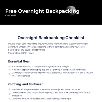 Free Overnight Backpacking Checklist Template to Edit Online