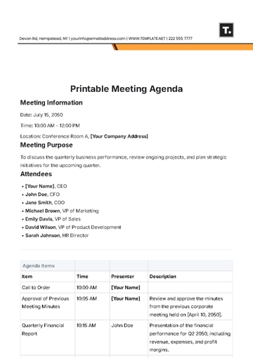 Free Printable Meeting Agenda Template to Edit Online