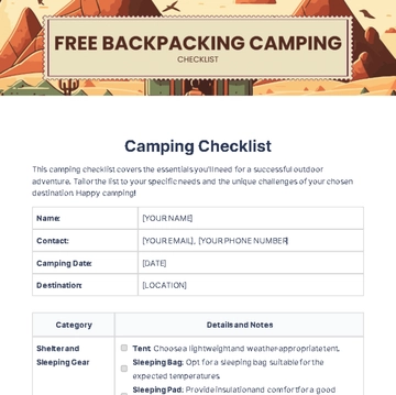 Free Backpacking Camping Checklist Template to Edit Online