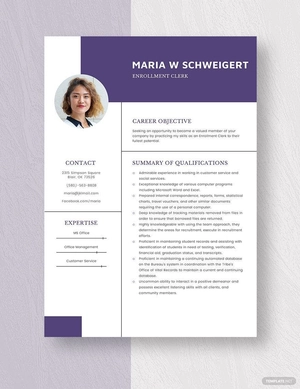 Enrollment Clerk Resume
