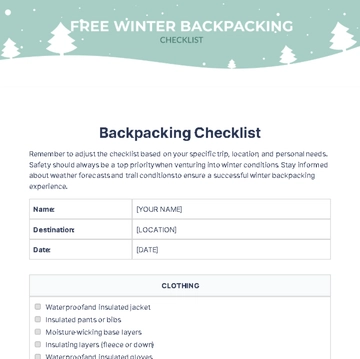 Free Winter Backpacking Checklist Template to Edit Online