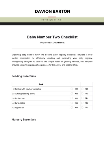 Free Second Baby Registry Checklist Template to Edit Online