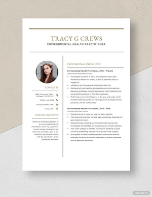 Environmental Health Practitioner Resume