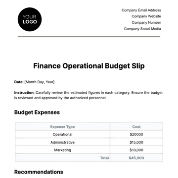 Free Finance Operational Budget Slip Template to Edit Online