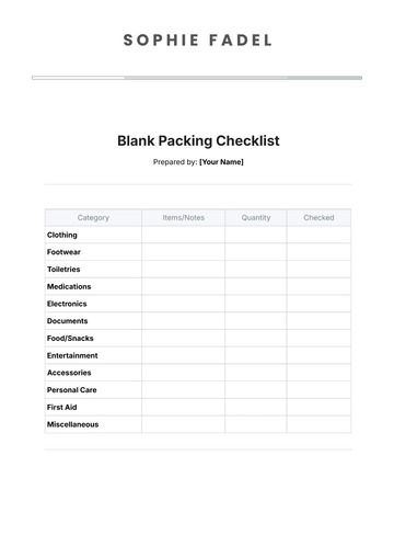 Free Blank Packing Checklist Template to Edit Online | Template.net