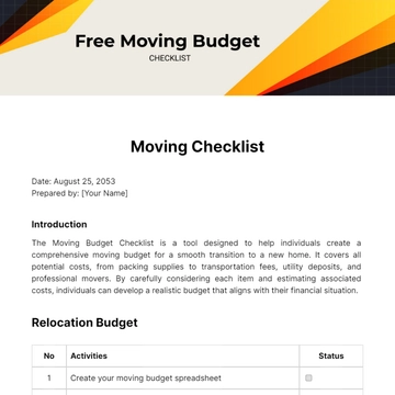 Free Moving Budget Checklist Template to Edit Online