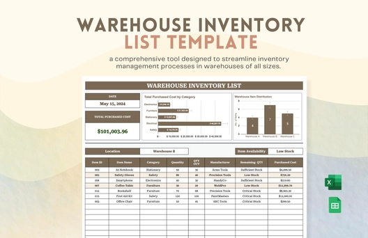 Warehouse Inventory List Template