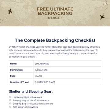Free Ultimate Backpacking Checklist Template to Edit Online