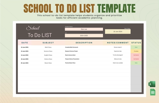School To Do List Template