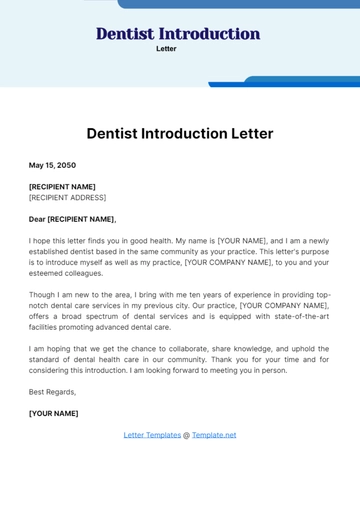 Free Dentist Introduction Letter Template to Edit Online