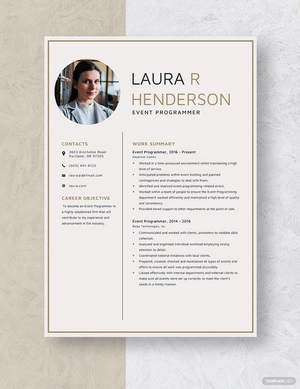 Event Programmer Resume