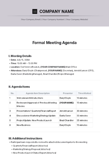 Free Formal Meeting Agenda Template to Edit Online