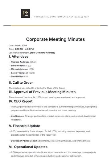 Free Corporate Meeting Minutes Template to Edit Online