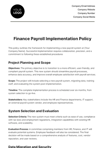 Free Finance Payroll Implementation Policy Template to Edit Online