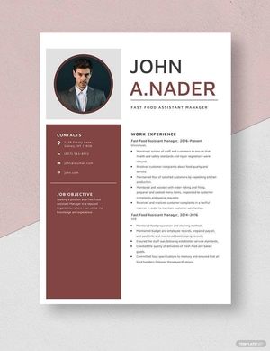 Fast Food Assistant Manager Resume