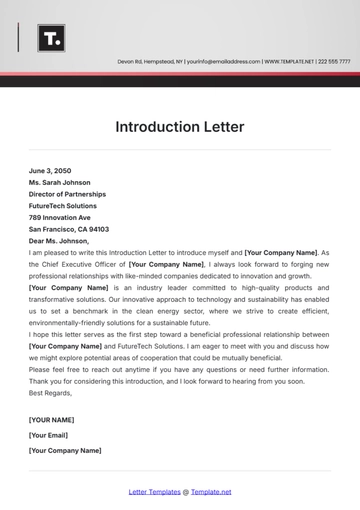 Free Introduction Letter Template to Edit Online