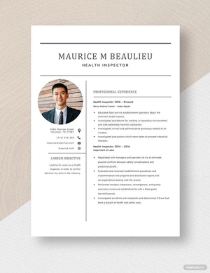Health Inspector Resume