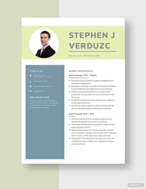 Health Manager Resume