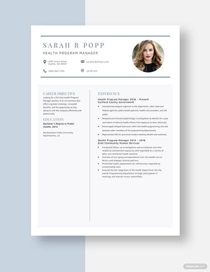 Health Program Manager Resume