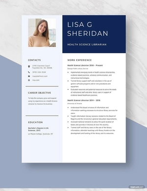 Health Science Librarian Resume
