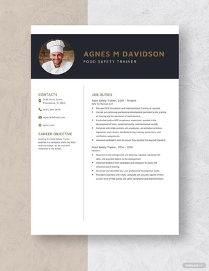 Food Safety Trainer Resume